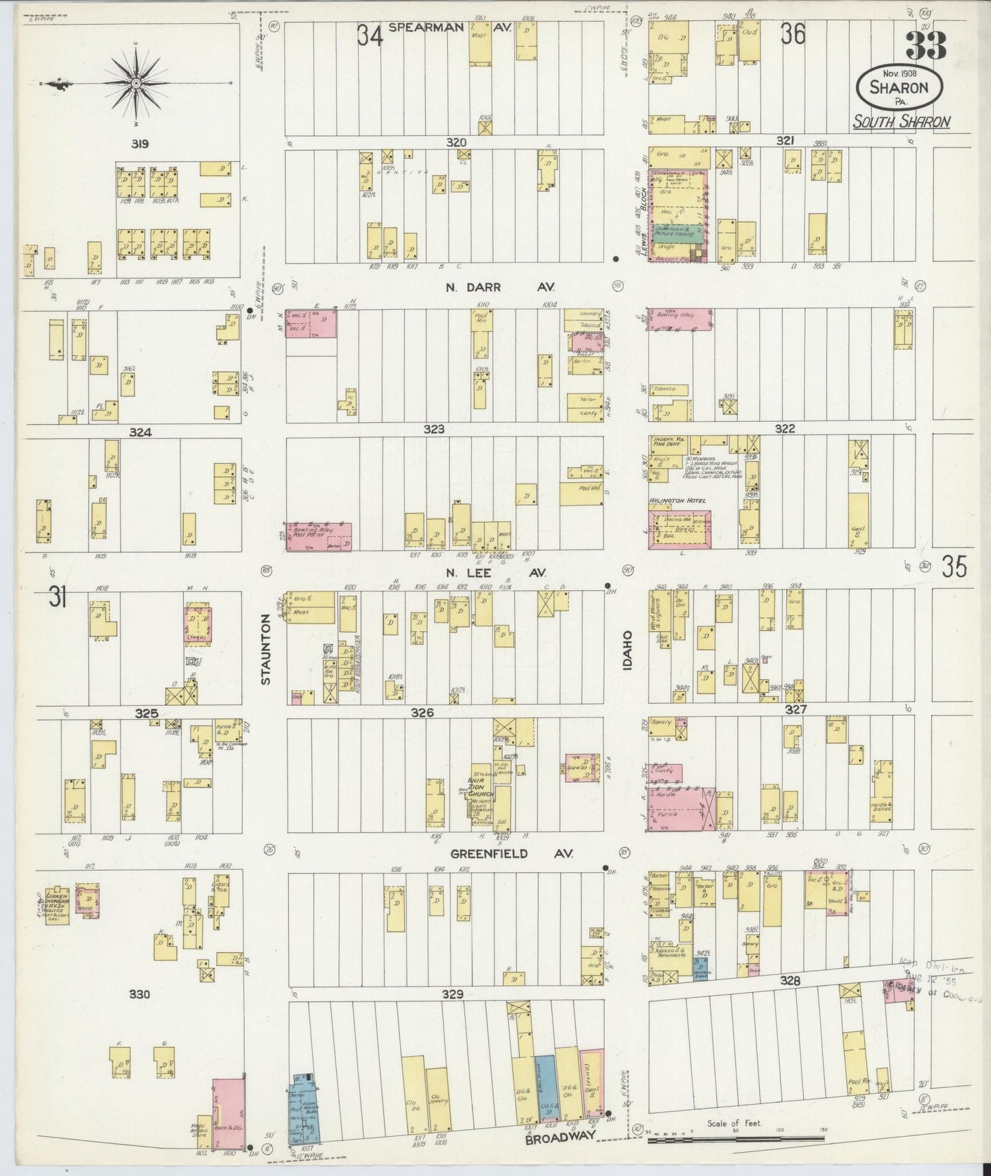 Sanborn Fire Insurance Map from Sharon, Mercer County, Pennsylvania (1908), Sheet #0033 - Complete Map Set gallery image, historic Sanborn map, vintage wall art, Pennsylvania Pennsylvania