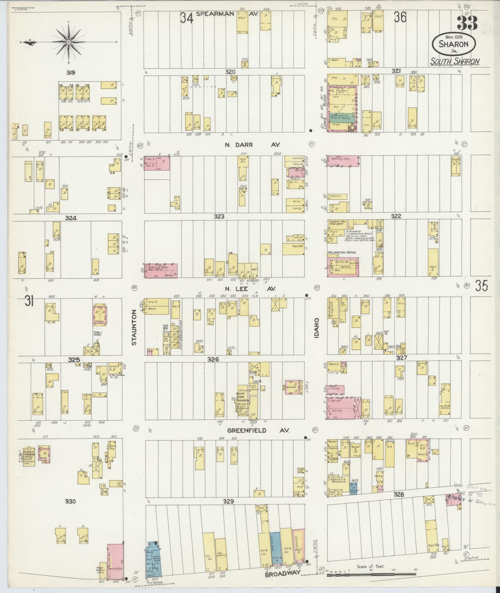 Sanborn Fire Insurance Map from Sharon, Mercer County, Pennsylvania (1908), Sheet #0033 - Complete Map Set gallery image, historic Sanborn map, vintage wall art, Pennsylvania Pennsylvania