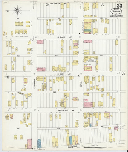 Sanborn Fire Insurance Map from Sharon, Mercer County, Pennsylvania (1908), Sheet #0033 - Complete Map Set gallery image, historic Sanborn map, vintage wall art, Pennsylvania Pennsylvania