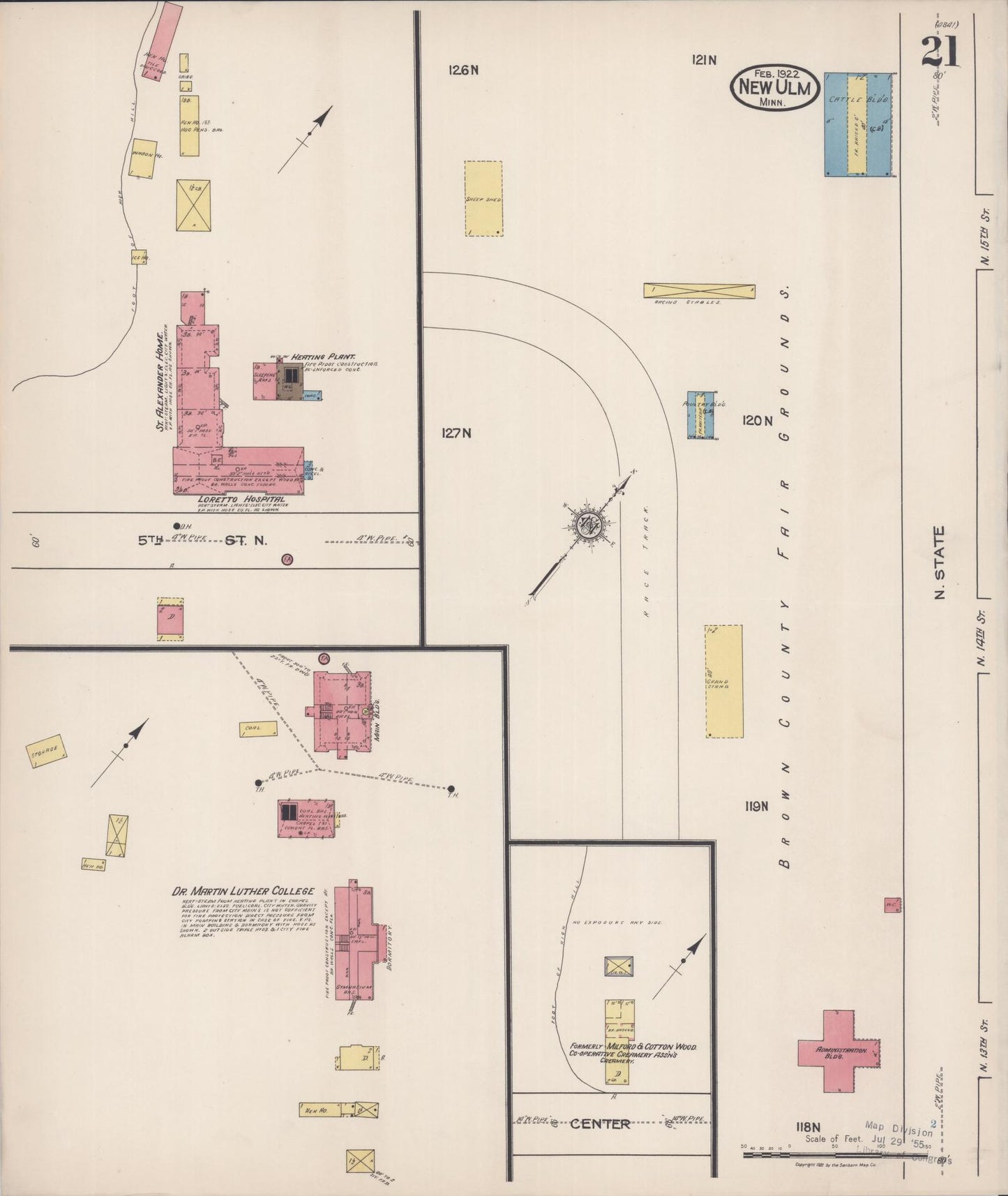 Sanborn Fire Insurance Map from New Ulm, Brown County, Minnesota (1922), Sheet #0021 - Historic Sanborn Fire Insurance Map Print, vintage old map wall art, antique decor, genealogy gift, Minnesota Minnesota map