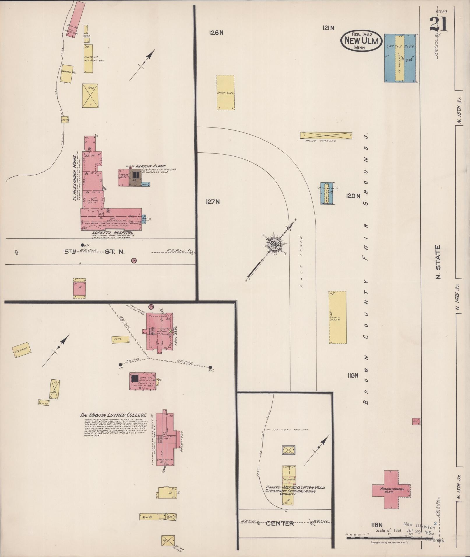 Sanborn Fire Insurance Map from New Ulm, Brown County, Minnesota (1922), Sheet #0021 - Historic Sanborn Fire Insurance Map Print, vintage old map wall art, antique decor, genealogy gift, Minnesota Minnesota map
