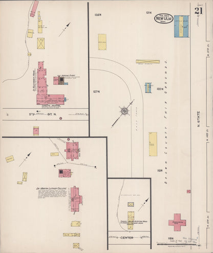 Sanborn Fire Insurance Map from New Ulm, Brown County, Minnesota (1922), Sheet #0021 - Historic Sanborn Fire Insurance Map Print, vintage old map wall art, antique decor, genealogy gift, Minnesota Minnesota map