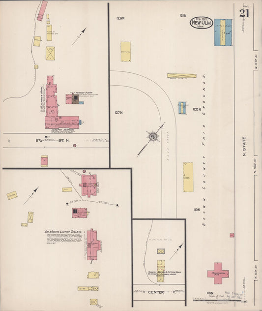 Sanborn Fire Insurance Map from New Ulm, Brown County, Minnesota (1922), Sheet #0021 - Historic Sanborn Fire Insurance Map Print, vintage old map wall art, antique decor, genealogy gift, Minnesota Minnesota map