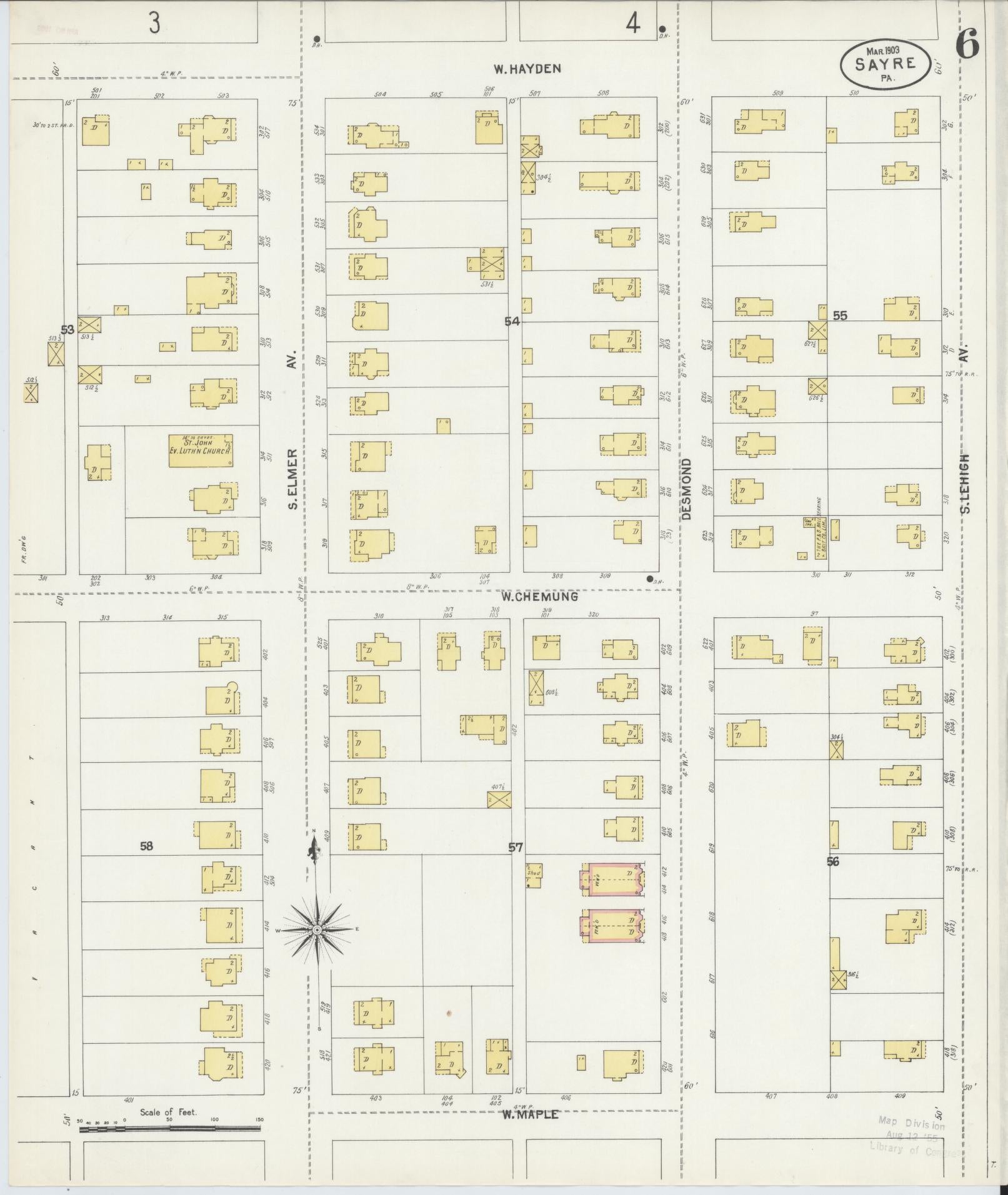 Sanborn Fire Insurance Map from Sayre, Bradford County, Pennsylvania (1903), Sheet #0006 - Complete Map Set gallery image, historic Sanborn map, vintage wall art, Pennsylvania Pennsylvania