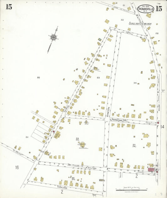 Sanborn Fire Insurance Map from Thomasville, Davidson County, North Carolina (1923), Sheet #0015 - Historic Sanborn Fire Insurance Map Print, vintage old map wall art, antique decor, genealogy gift, North Carolina North Carolina map