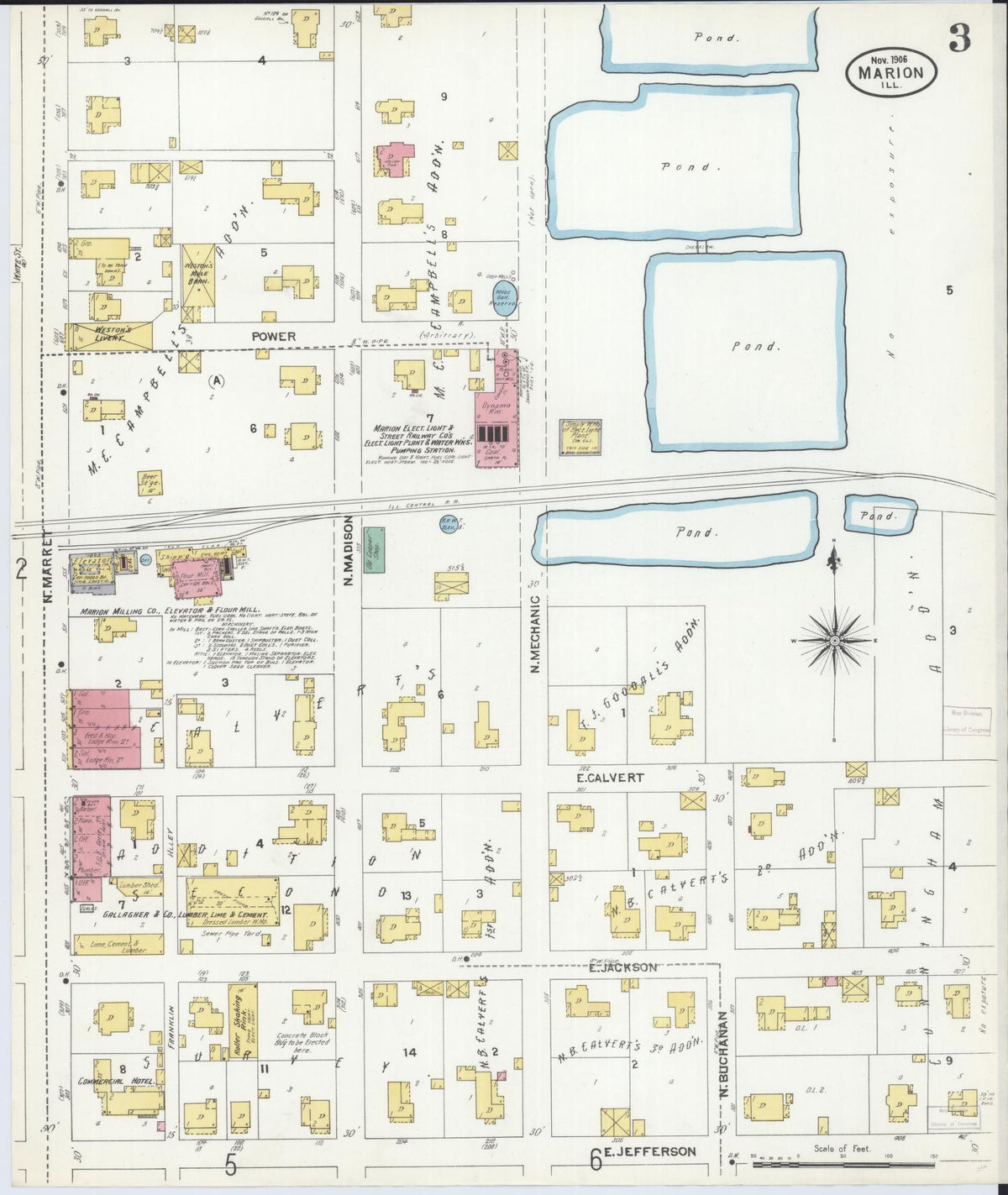 Sanborn Fire Insurance Map from Marion, Williamson County, Illinois (1906), Sheet #0003 - Historic Sanborn Fire Insurance Map Print, vintage old map wall art, antique decor, genealogy gift, Illinois Illinois map
