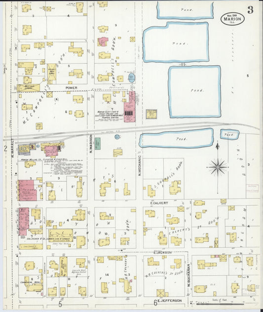 Sanborn Fire Insurance Map from Marion, Williamson County, Illinois (1906), Sheet #0003 - Historic Sanborn Fire Insurance Map Print, vintage old map wall art, antique decor, genealogy gift, Illinois Illinois map