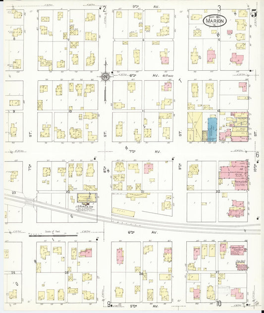 Sanborn Fire Insurance Map from Marion, Linn County, Iowa (1913), Sheet #0005 - Historic Sanborn Fire Insurance Map Print, vintage old map wall art