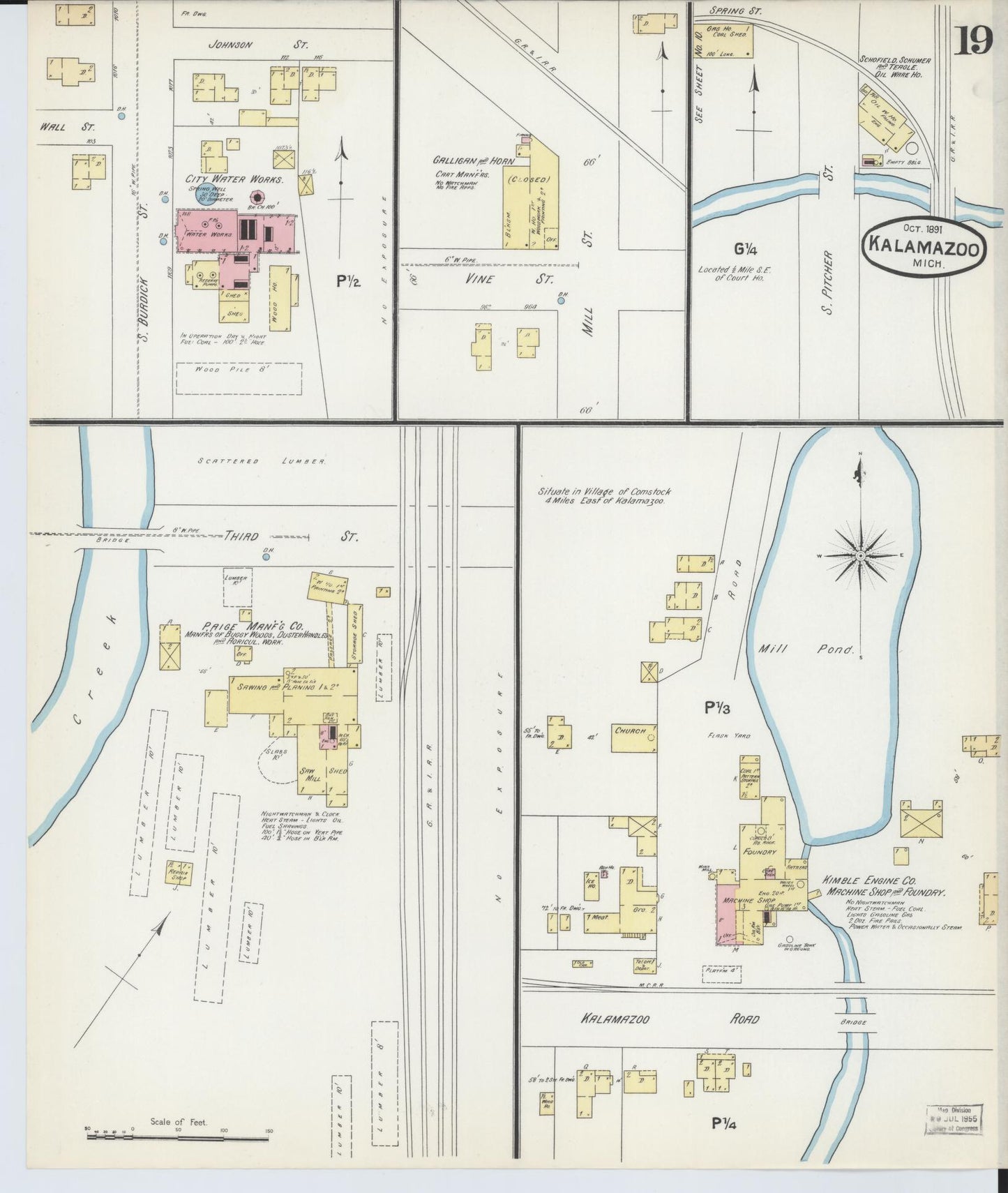 Sanborn Fire Insurance Map from Kalamazoo, Kalamazoo County, Michigan (1891), Sheet #0019 - Complete Map Set gallery image, historic Sanborn map, vintage wall art, Michigan Michigan