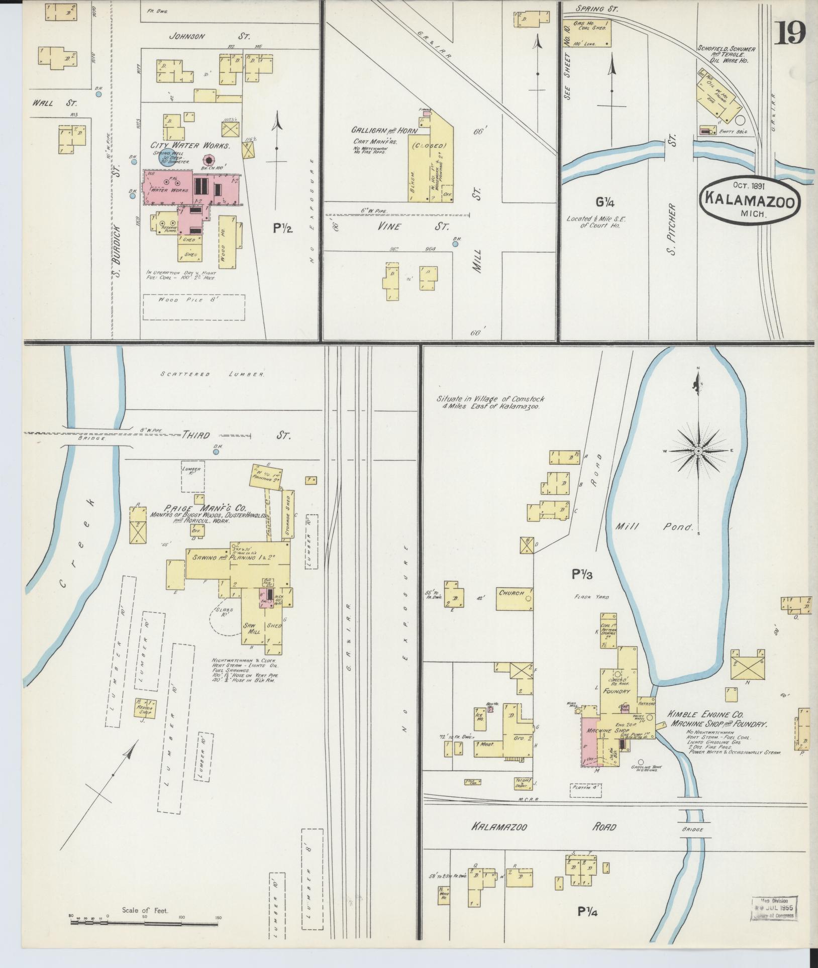 Sanborn Fire Insurance Map from Kalamazoo, Kalamazoo County, Michigan (1891), Sheet #0019 - Complete Map Set gallery image, historic Sanborn map, vintage wall art, Michigan Michigan