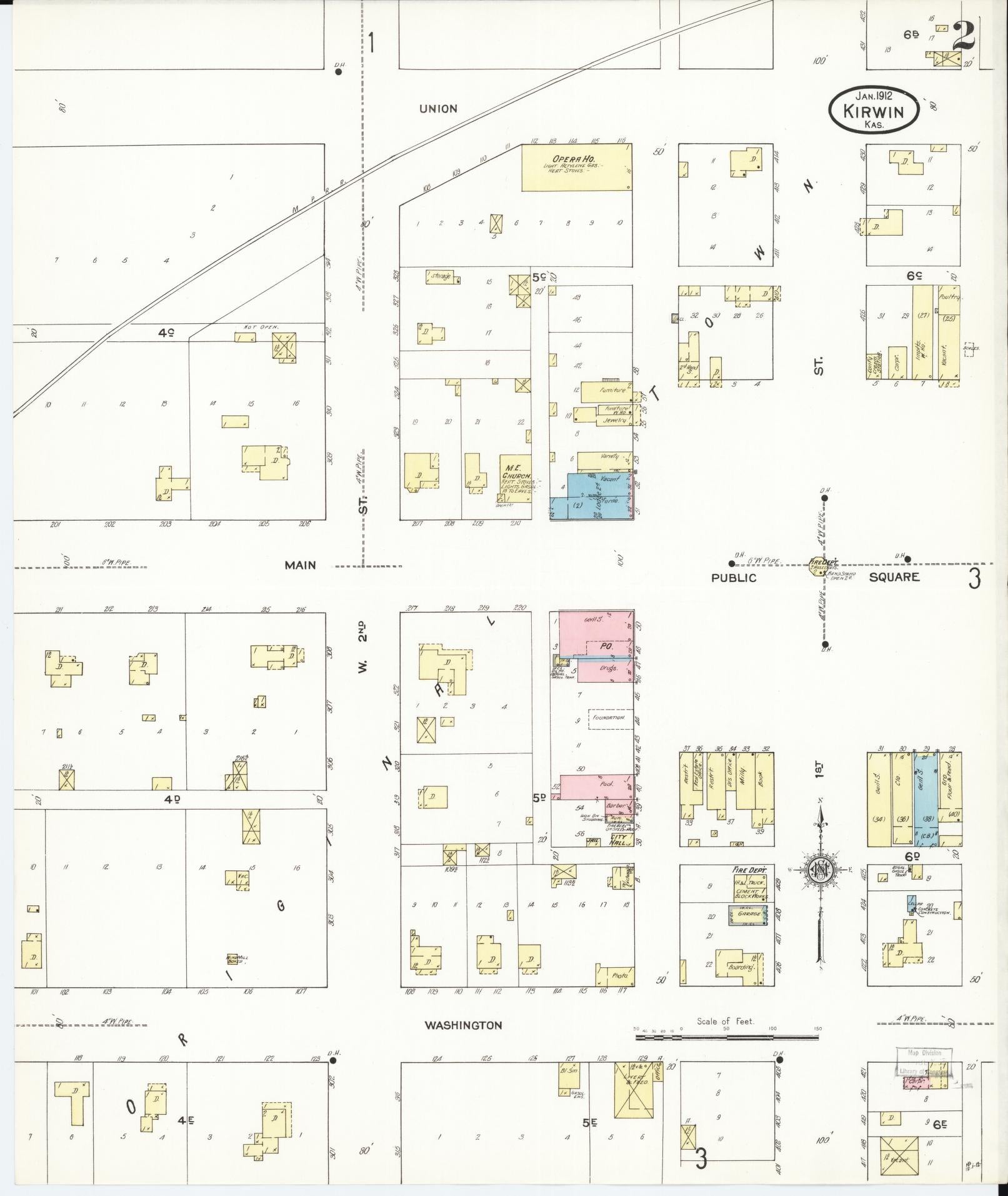 Sanborn Fire Insurance Map from Kirwin, Phillips County, Kansas (1912), Sheet #0002 - Complete Map Set gallery image, historic Sanborn map, vintage wall art, Kansas Kansas