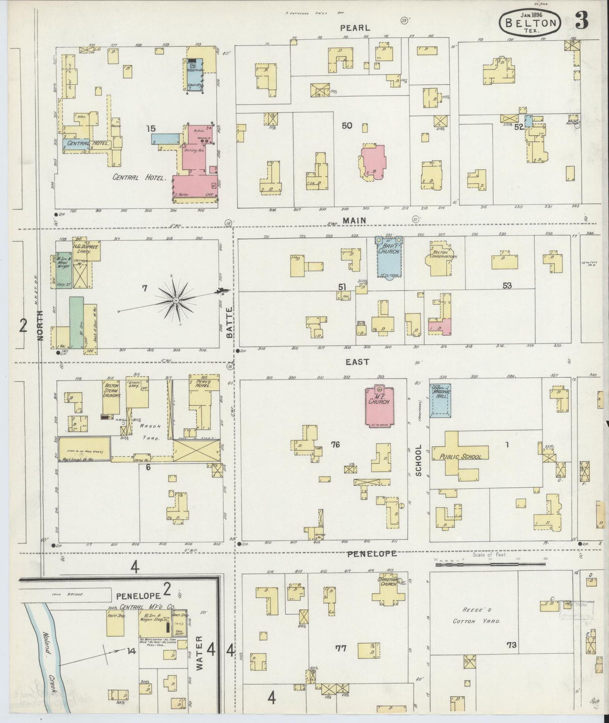 Sanborn Fire Insurance Map from Belton, Bell County, Texas (1896), Sheet #0003 - Complete Map Set gallery image, historic Sanborn map, vintage wall art, Texas Texas