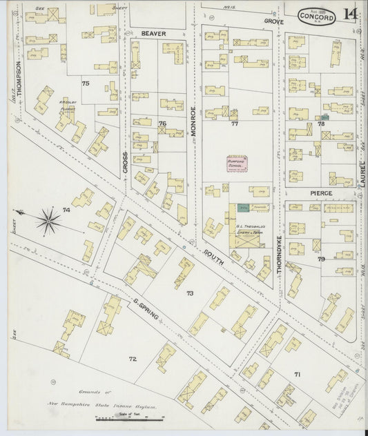 Sanborn Fire Insurance Map from Concord, Merrimack County, New Hampshire (1889), Sheet #0014 - Historic Sanborn Fire Insurance Map Print, vintage old map wall art, antique decor, genealogy gift, New Hampshire New Hampshire map