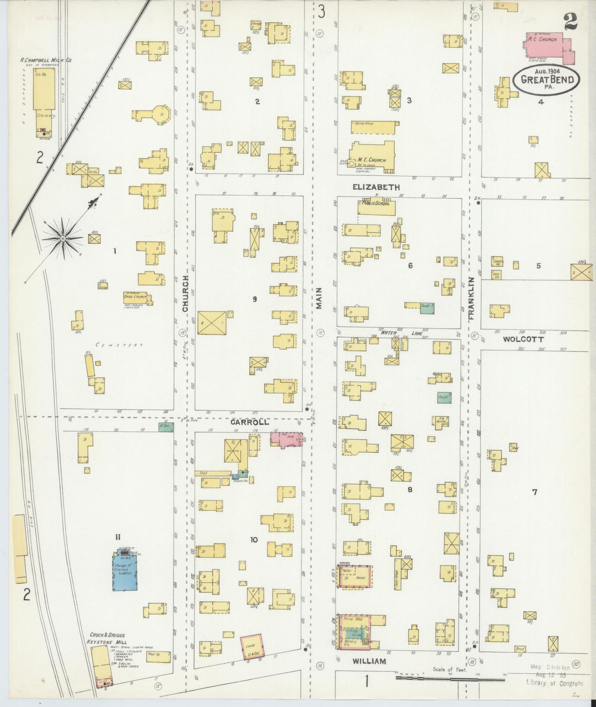 Sanborn Fire Insurance Map from Great Bend, Susquehanna County, Pennsylvania (1904), Sheet #0002 - Complete Map Set gallery image, historic Sanborn map, vintage wall art, Pennsylvania Pennsylvania