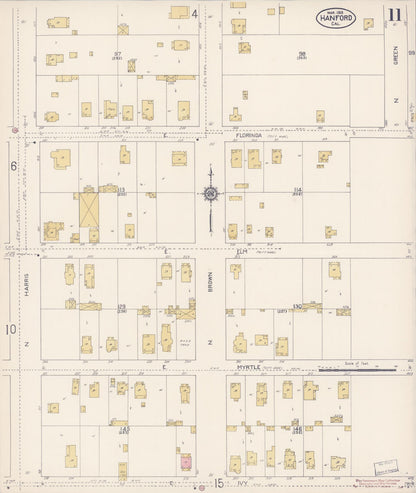 Sanborn Fire Insurance Map from Hanford, Kings County, California (1913), Sheet #0011 - Complete Map Set gallery image, historic Sanborn map, vintage wall art, California California