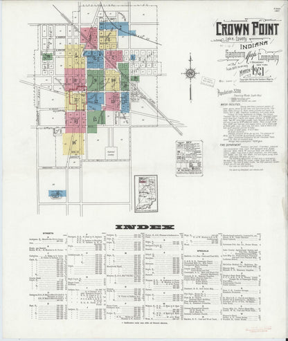 Sanborn Fire Insurance Map from Crown Point, Lake County, Indiana (1921), Sheet #0001 - Historic Sanborn Fire Insurance Map Print, vintage old map wall art, antique decor, genealogy gift, Indiana Indiana map