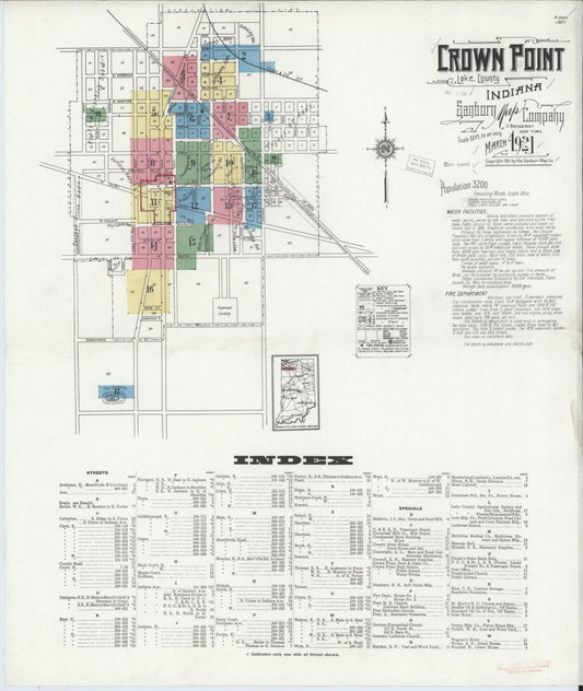 Sanborn Fire Insurance Map from Crown Point, Lake County, Indiana (1921), Sheet #0001 - Historic Sanborn Fire Insurance Map Print, vintage old map wall art, antique decor, genealogy gift, Indiana Indiana map