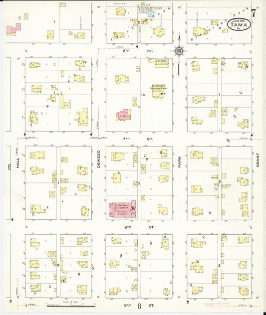 Sanborn Fire Insurance Map from Tama, Tama County, Iowa (1915), Sheet #0007 - Historic Sanborn Fire Insurance Map Print, vintage old map wall art