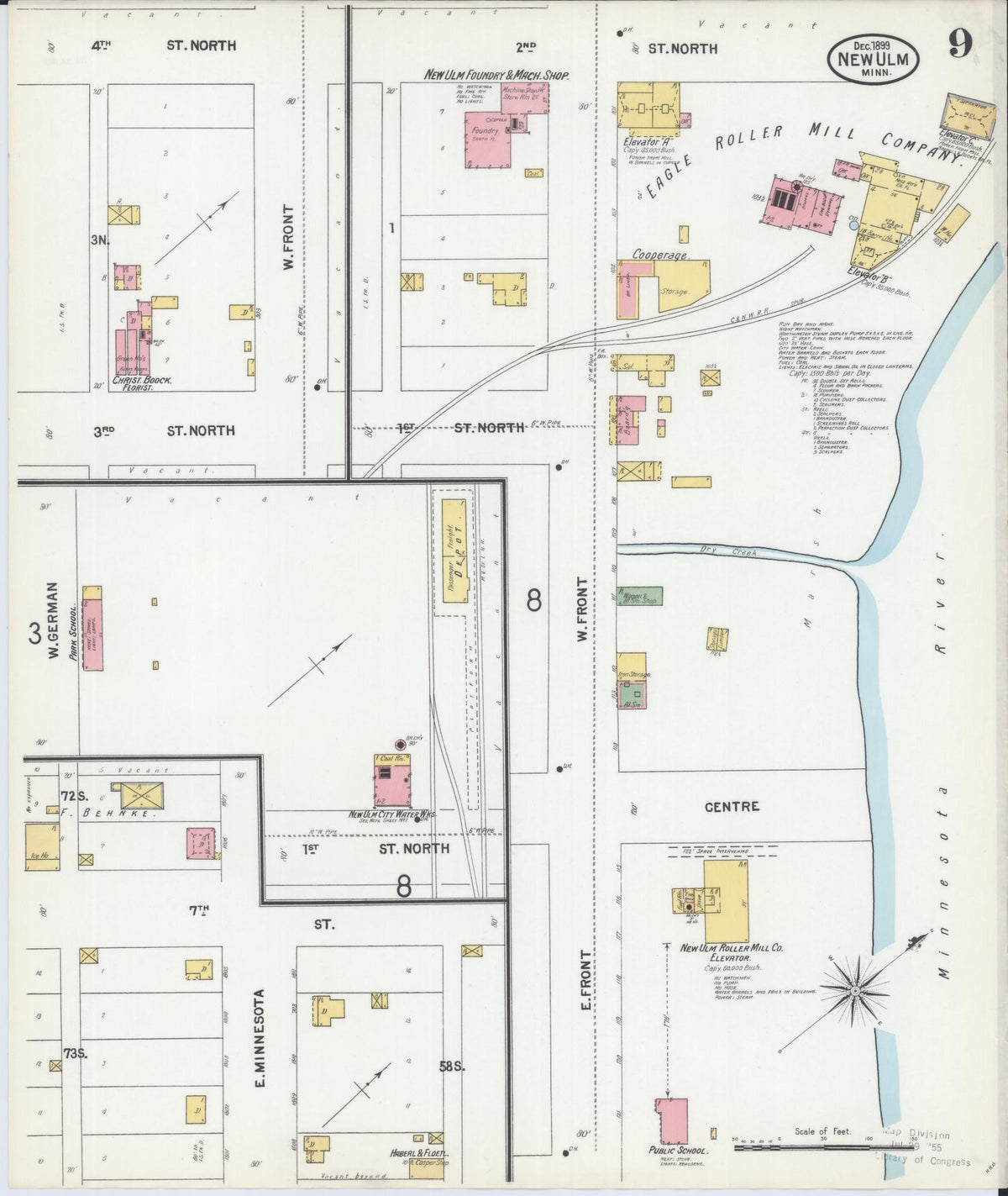 Sanborn Fire Insurance Map from New Ulm, Brown County, Minnesota (1899), Sheet #0009 - Historic Sanborn Fire Insurance Map Print, vintage old map wall art, antique decor, genealogy gift, Minnesota Minnesota map