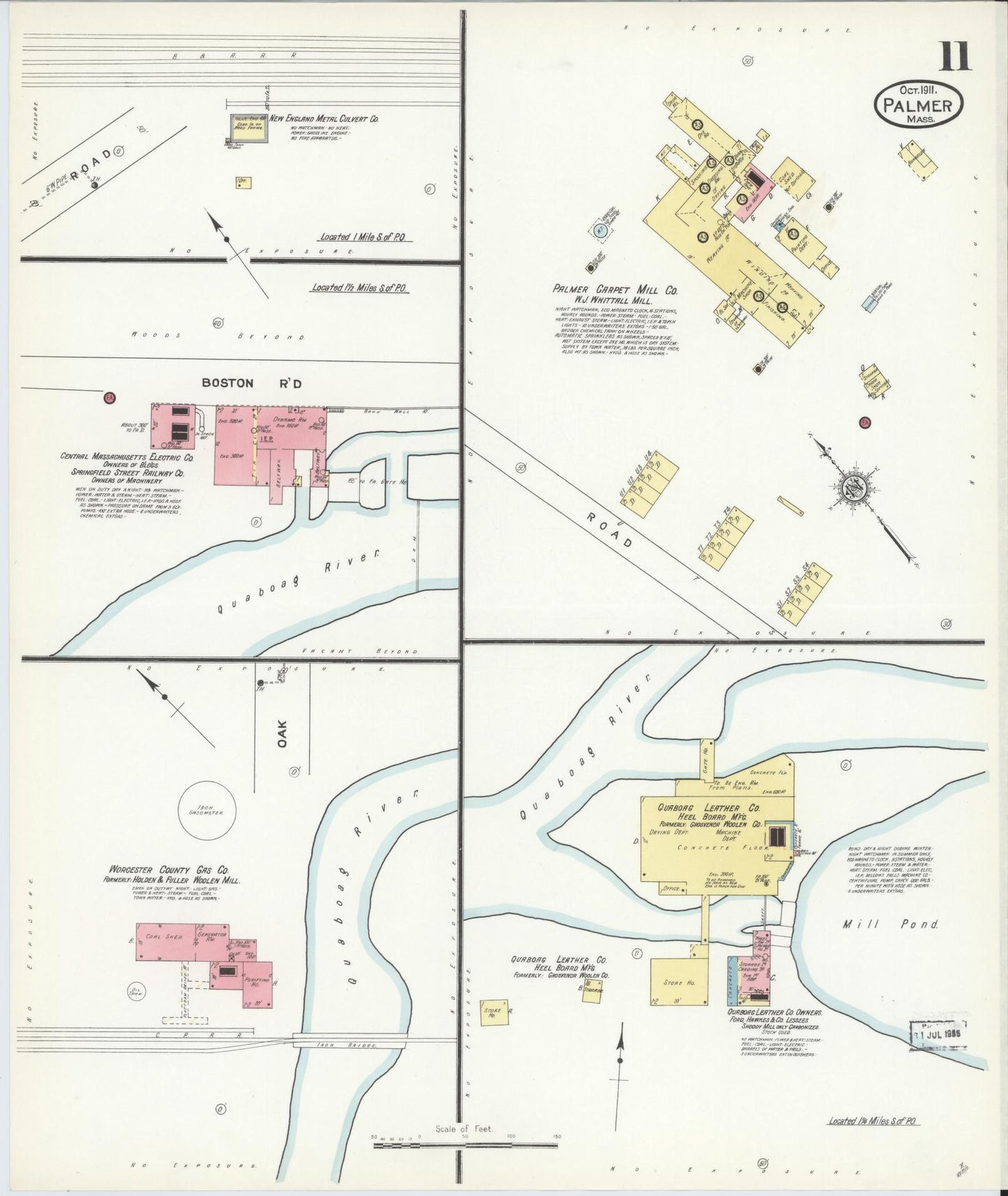 Sanborn Fire Insurance Map from Palmer, Hampden County, Massachusetts (1911), Sheet #0011 - Complete Map Set gallery image, historic Sanborn map, vintage wall art, Massachusetts Massachusetts