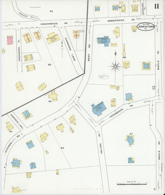 Sanborn Fire Insurance Map from Jenkintown, Montgomery County, Pennsylvania (1909), Sheet #0011 - Historic Sanborn Fire Insurance Map Print, vintage old map wall art, antique decor, genealogy gift, Pennsylvania Pennsylvania map