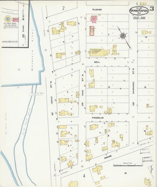 Sanborn Fire Insurance Map from Grand Rapids, Wood County, Wisconsin (1909), Sheet #0003 - Historic Sanborn Fire Insurance Map Print, vintage old map wall art, antique decor, genealogy gift, Wisconsin Wisconsin map