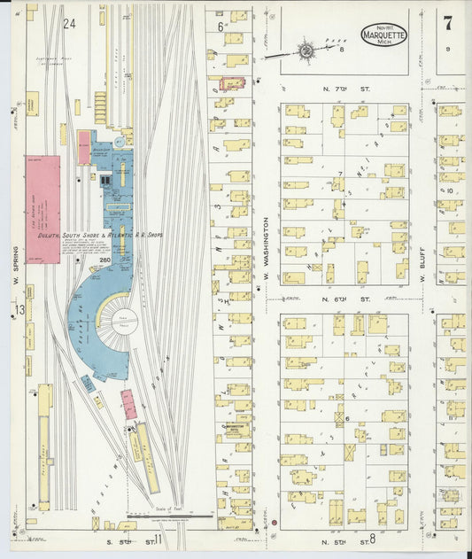 Sanborn Fire Insurance Map from Marquette, Marquette County, Michigan (1917), Sheet #0007 - Historic Sanborn Fire Insurance Map Print, vintage old map wall art, antique decor, genealogy gift, Michigan Michigan map