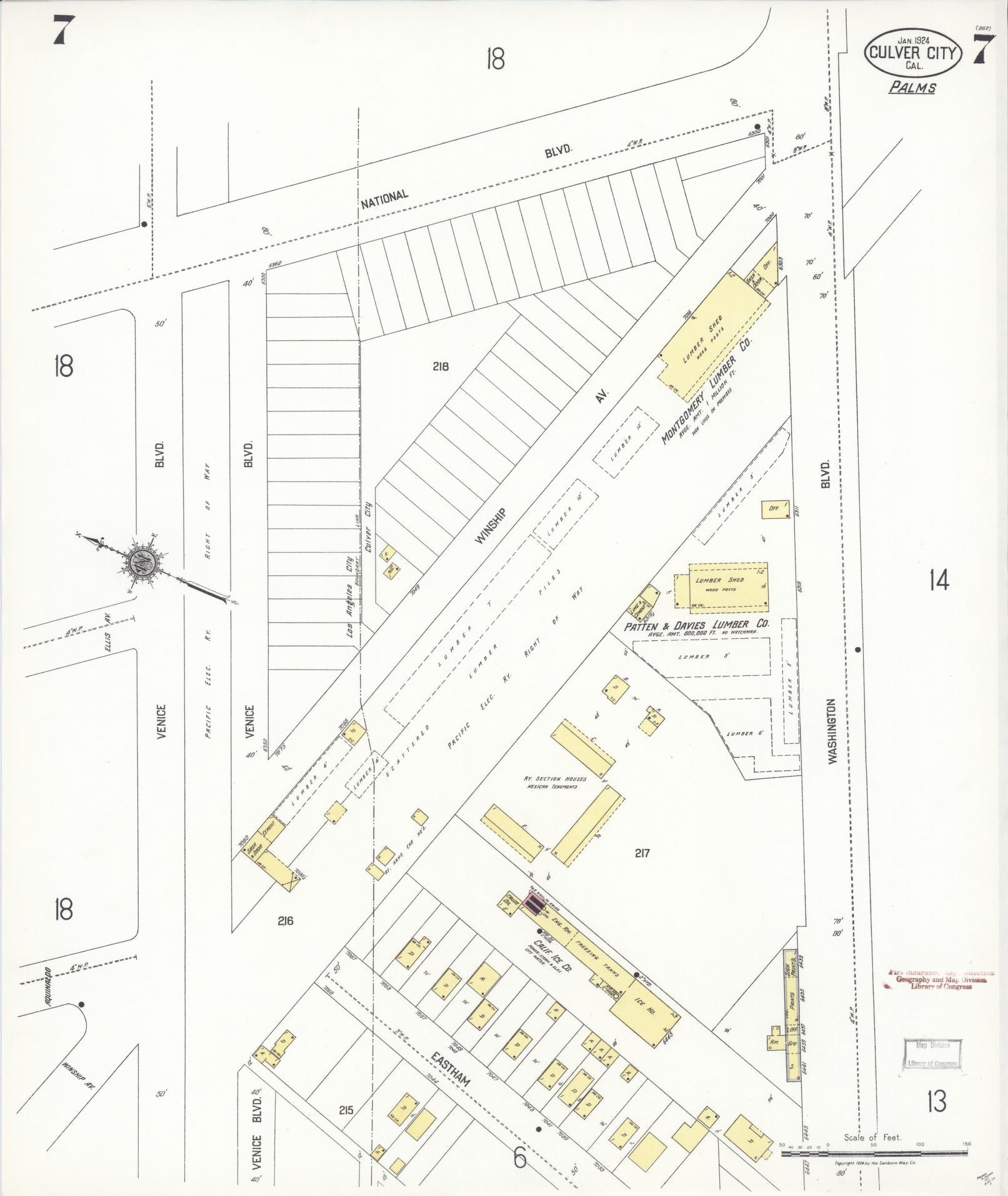 Sanborn Fire Insurance Map from Culver City, Los Angeles County, California (1924), Sheet #0007 - Complete Map Set gallery image, historic Sanborn map, vintage wall art, California California