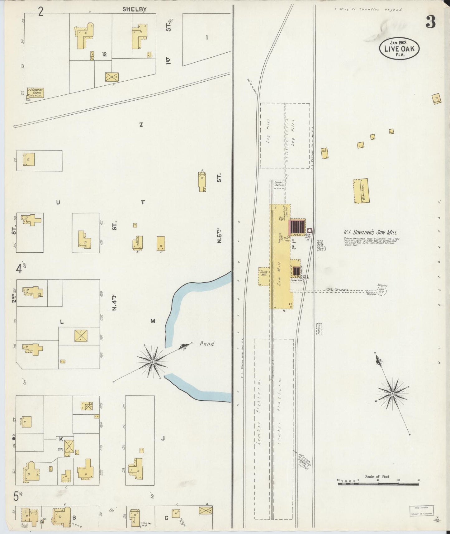 Sanborn Fire Insurance Map from Live Oak, Suwanee County, Florida (1903), Sheet #0003 - Complete Map Set gallery image, historic Sanborn map, vintage wall art, Florida Florida
