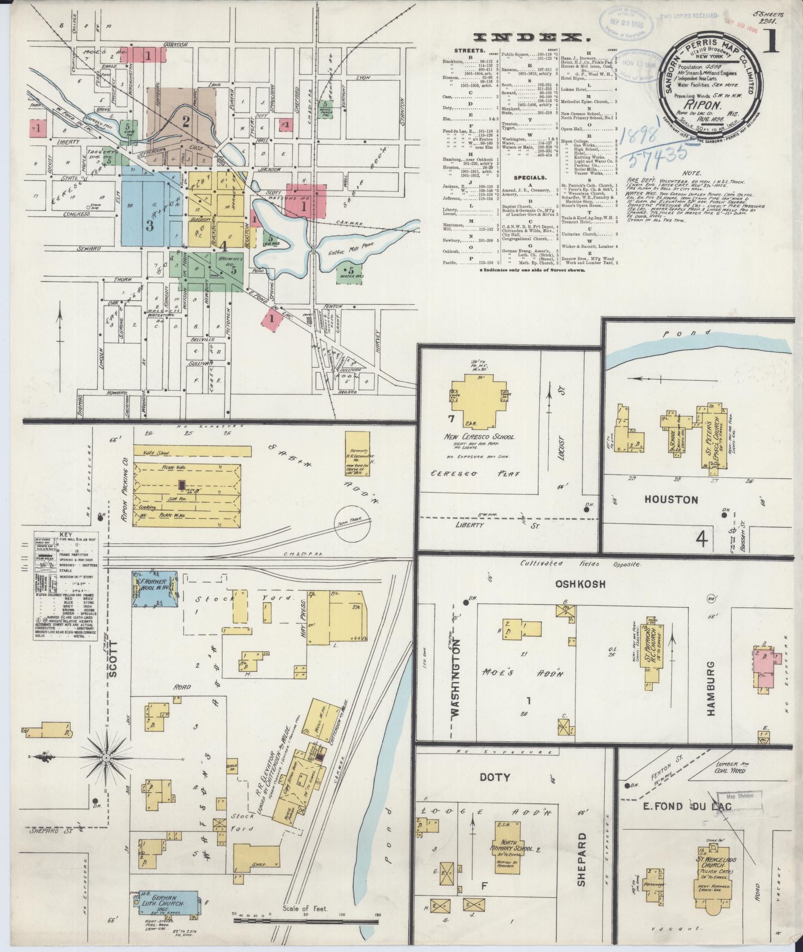 Sanborn Fire Insurance Map from Ripon, Fond du Lac County, Wisconsin (1898), Sheet #0001 - Complete Map Set gallery image, historic Sanborn map, vintage wall art, Wisconsin Wisconsin