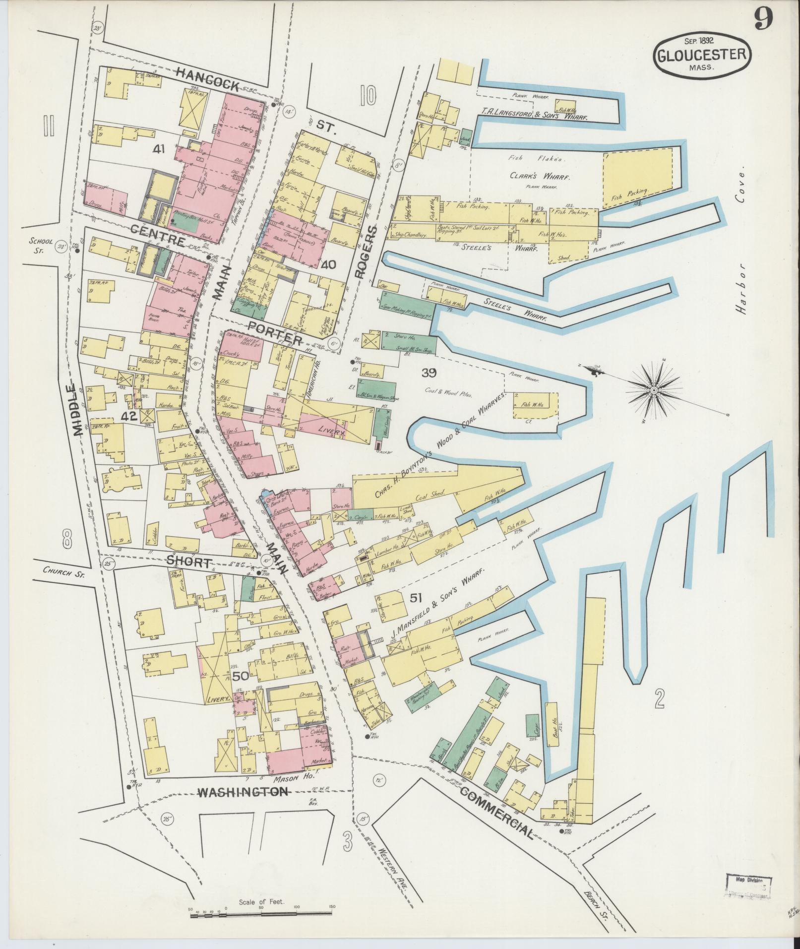 Sanborn Fire Insurance Map from Gloucester, Essex County, Massachusetts (1892), Sheet #0009 - Complete Map Set gallery image, historic Sanborn map, vintage wall art, Massachusetts Massachusetts