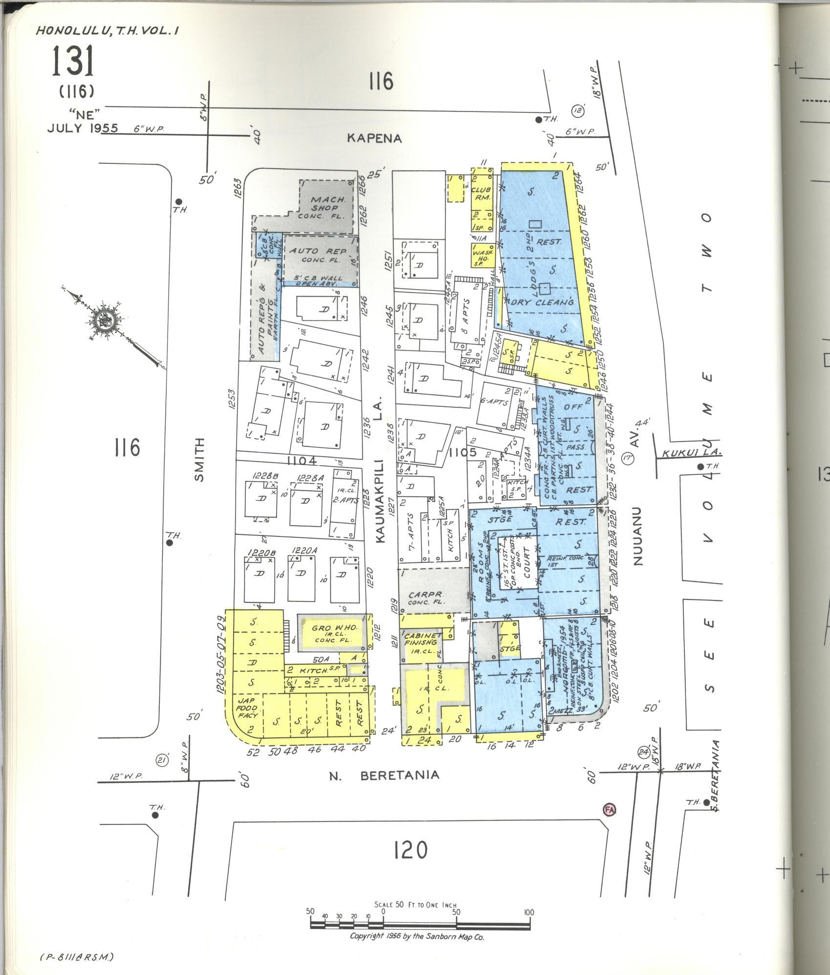 Sanborn Fire Insurance Map from Honolulu, Oahu County, Hawaii (1955), Sheet #0131 - Historic Sanborn Fire Insurance Map Print