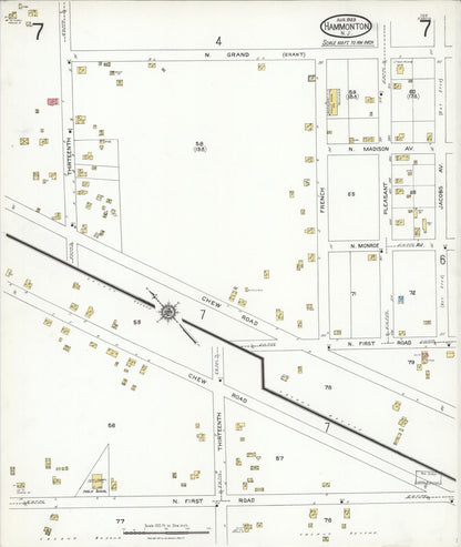 Sanborn Fire Insurance Map from Hammonton, Atlantic County, New Jersey (1923), Sheet #0007 - Historic Sanborn Fire Insurance Map Print, vintage old map wall art, antique decor, genealogy gift, New Jersey New Jersey map