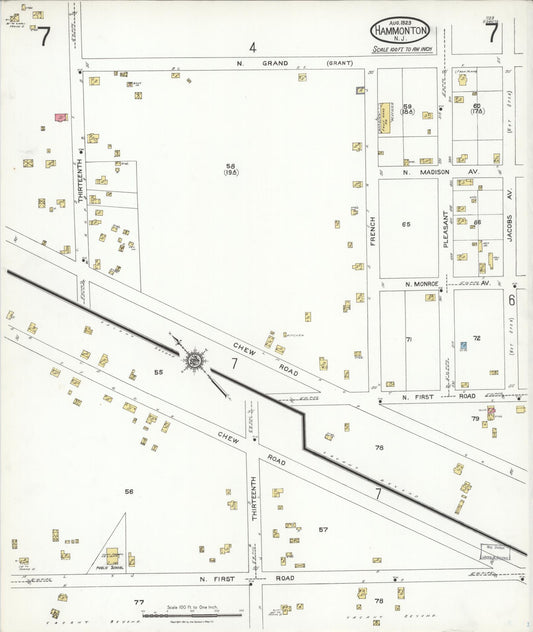 Sanborn Fire Insurance Map from Hammonton, Atlantic County, New Jersey (1923), Sheet #0007 - Historic Sanborn Fire Insurance Map Print, vintage old map wall art, antique decor, genealogy gift, New Jersey New Jersey map