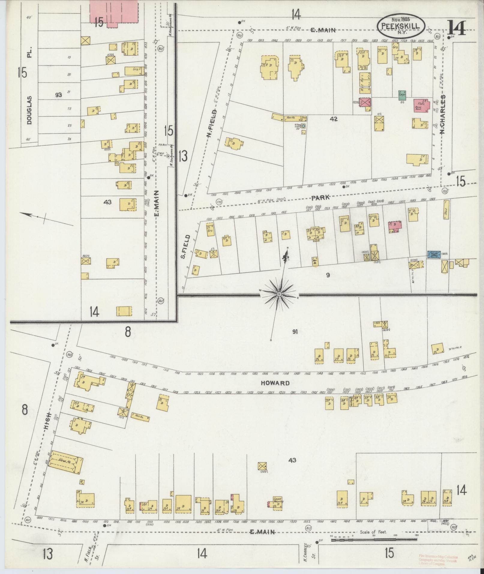 Sanborn Fire Insurance Map from Peekskill, Westchester County, New York (1905), Sheet #0014 - Complete Map Set gallery image, historic Sanborn map, vintage wall art, New York New York