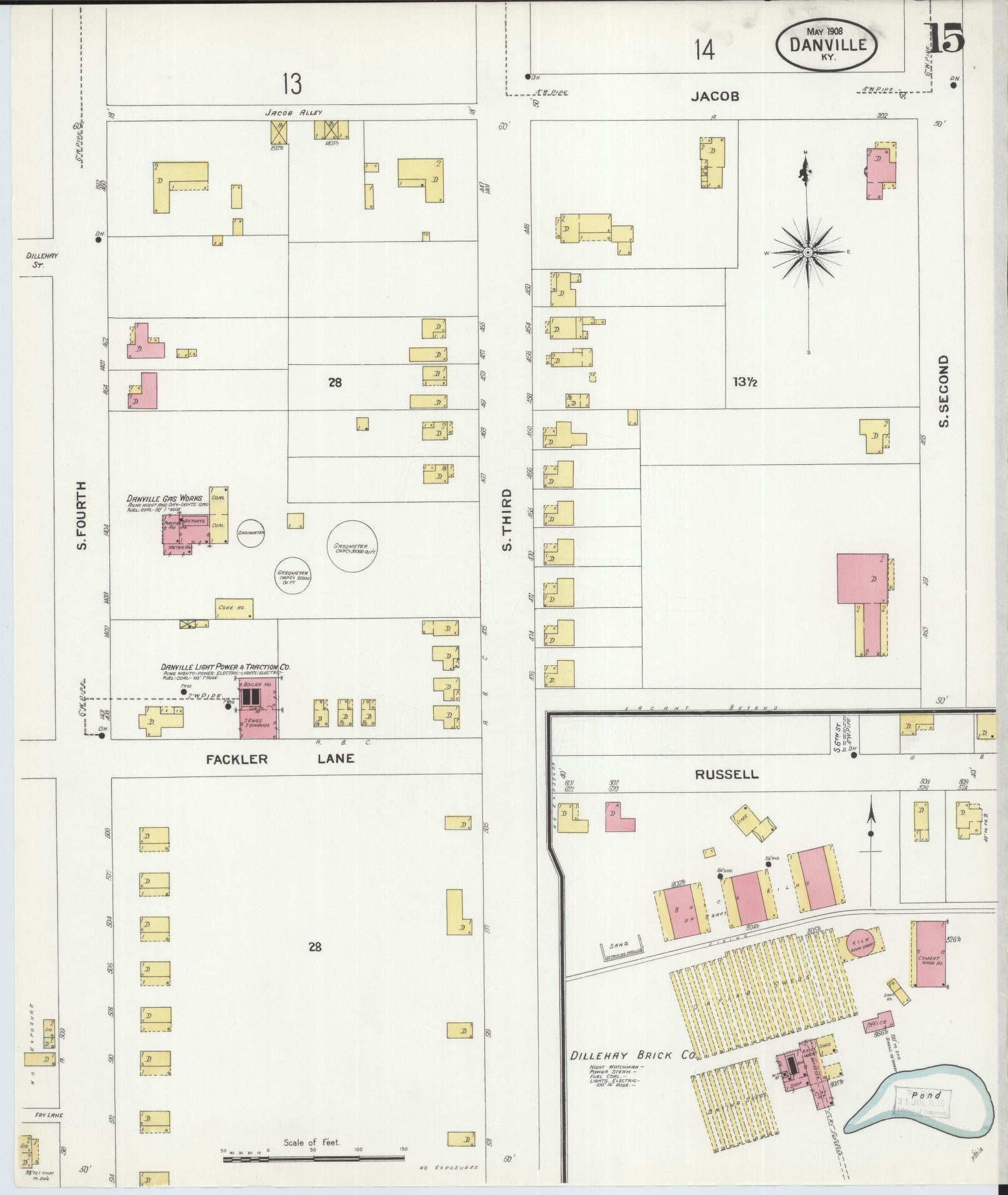 Sanborn Fire Insurance Map from Danville, Boyle County, Kentucky (1908), Sheet #0015 - Complete Map Set gallery image, historic Sanborn map, vintage wall art, Kentucky Kentucky