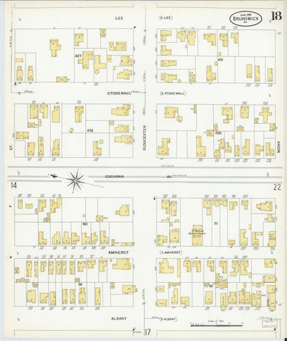 Sanborn Fire Insurance Map from Brunswick, Glynn County, Georgia (1908), Sheet #0018 - Complete Map Set gallery image, historic Sanborn map, vintage wall art, Georgia Georgia