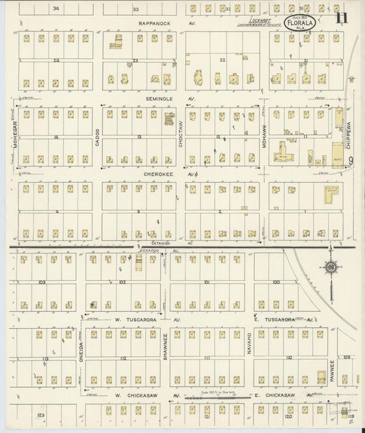 Sanborn Fire Insurance Map from Florala, Covington County, Alabama (1913), Sheet #0011 - Historic Sanborn Fire Insurance Map Print, vintage old map wall art, antique decor, genealogy gift, Alabama Alabama map