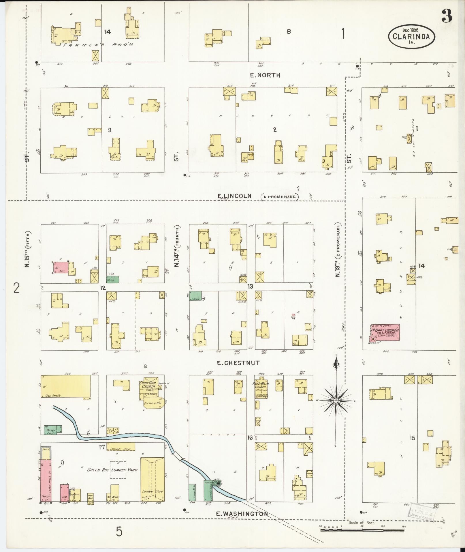 Sanborn Fire Insurance Map from Clarinda, Page County, Iowa (1898), Sheet #0003 - Historic Sanborn Fire Insurance Map Print, vintage old map wall art