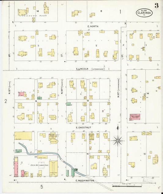 Sanborn Fire Insurance Map from Clarinda, Page County, Iowa (1898), Sheet #0003 - Historic Sanborn Fire Insurance Map Print, vintage old map wall art