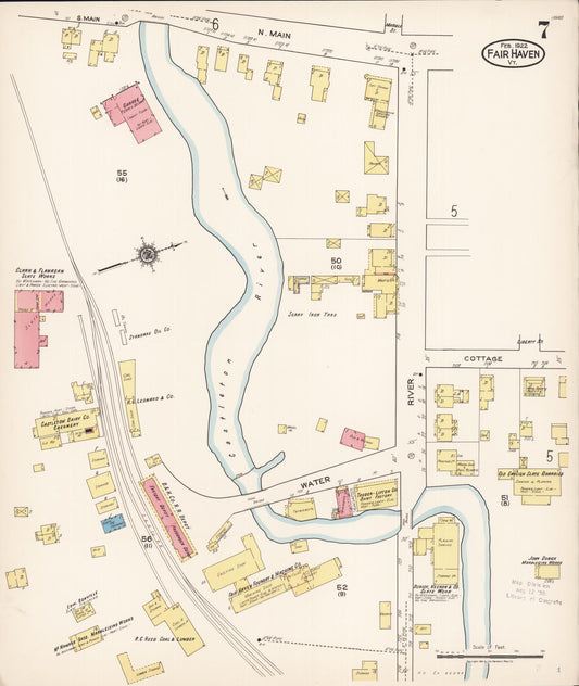 Sanborn Fire Insurance Map from Fair Haven, Rutland County, Vermont (1922), Sheet #0007 - Historic Sanborn Fire Insurance Map Print, vintage old map wall art, antique decor, genealogy gift, Vermont Vermont map