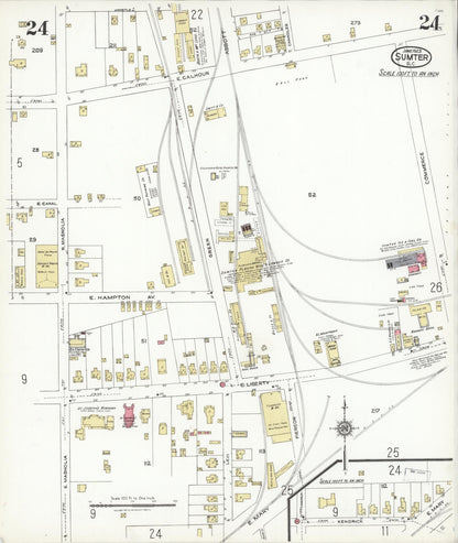 Sanborn Fire Insurance Map from Sumter, Sumter County, South Carolina (1923), Sheet #0024 - Complete Map Set gallery image, historic Sanborn map, vintage wall art, South Carolina South Carolina