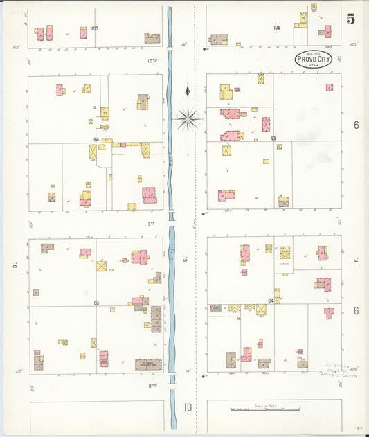 Sanborn Fire Insurance Map from Provo, Utah County, Utah (1900), Sheet #0005 - Historic Sanborn Fire Insurance Map Print, vintage old map wall art, antique decor, genealogy gift, Provo Utah map