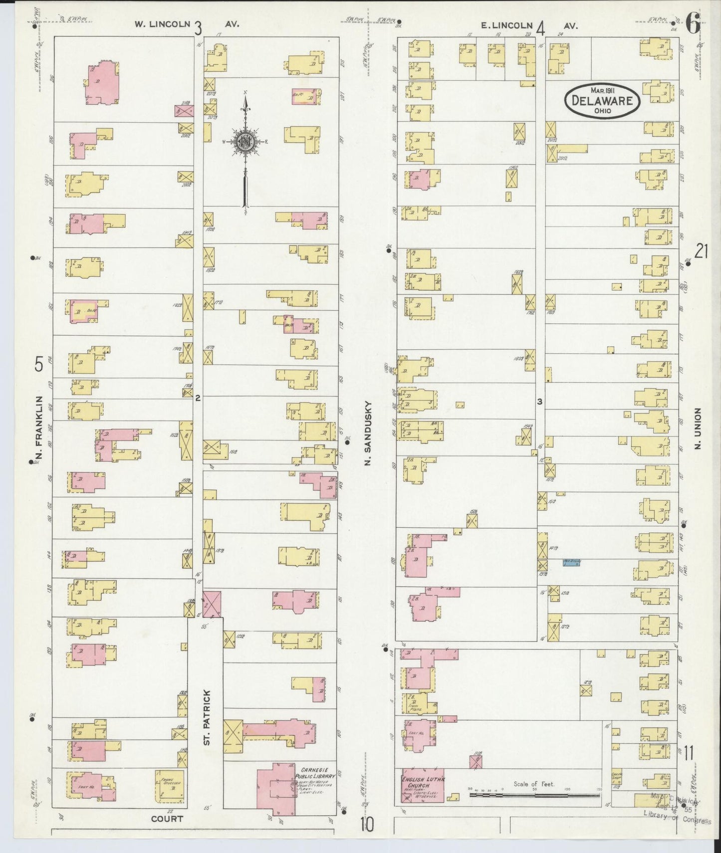 Sanborn Fire Insurance Map from Delaware, Delaware County, Ohio (1911), Sheet #0006 - Complete Map Set gallery image, historic Sanborn map, vintage wall art, Sanborn Fire Insurance Map from Delaware Delaware