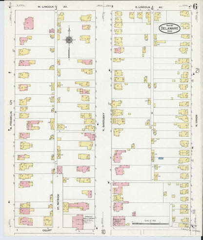 Sanborn Fire Insurance Map from Delaware, Delaware County, Ohio (1911), Sheet #0006 - Complete Map Set gallery image, historic Sanborn map, vintage wall art, Sanborn Fire Insurance Map from Delaware Delaware