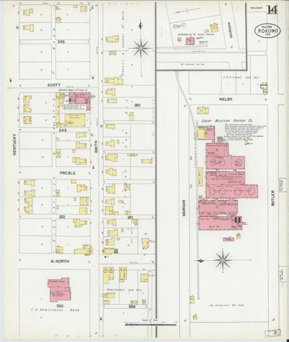 Sanborn Fire Insurance Map from Kokomo, Howard County, Indiana (1902), Sheet #0014 - Historic Sanborn Fire Insurance Map Print, vintage old map wall art, antique decor, genealogy gift, Indiana Indiana map