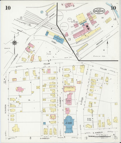 Sanborn Fire Insurance Map from Ann Arbor, Washtenaw County, Michigan (1925), Sheet #0010 - Historic Sanborn Fire Insurance Map Print, vintage old map wall art, antique decor, genealogy gift, Michigan Michigan map
