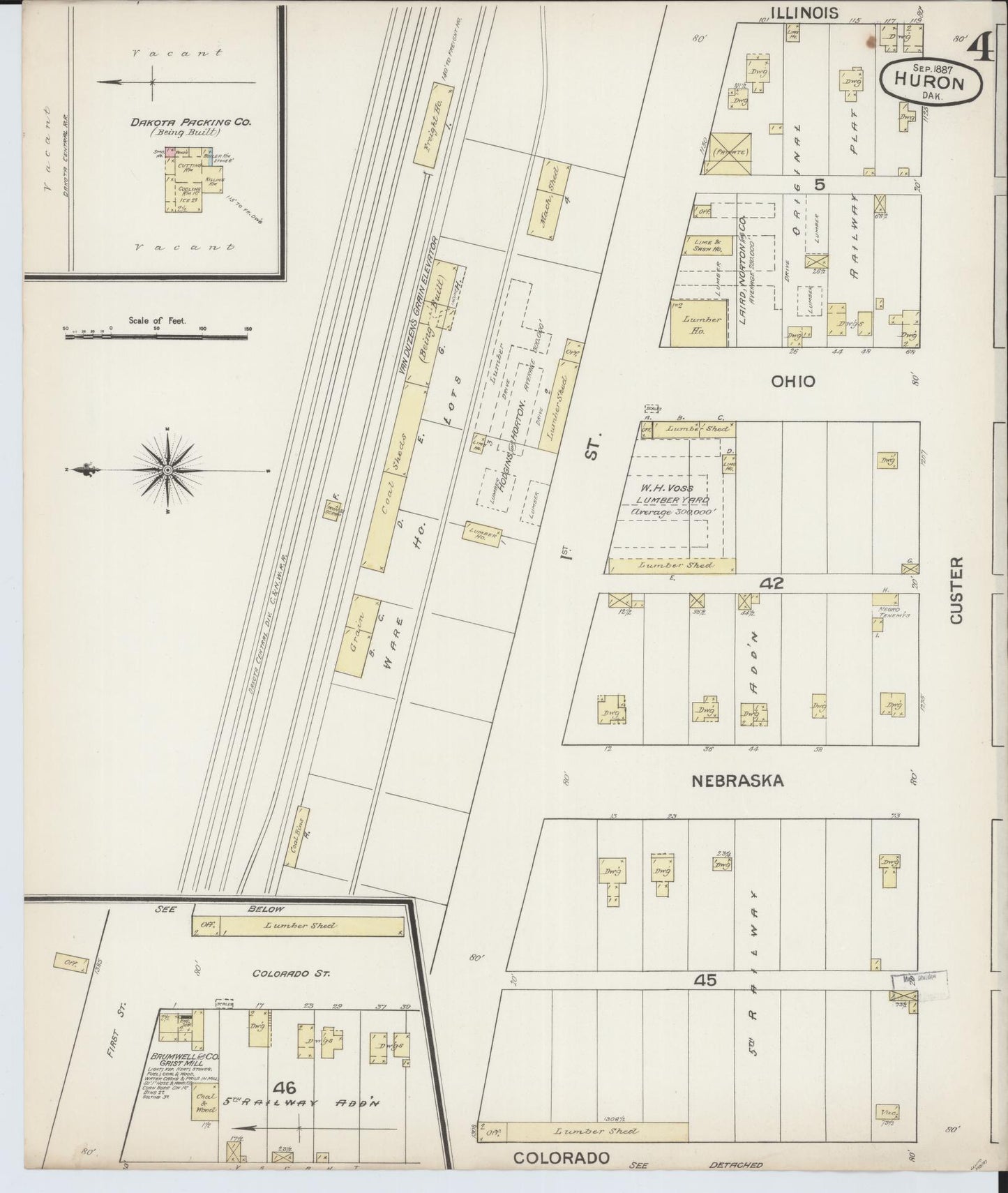 Sanborn Fire Insurance Map from Huron, Beadle County, South Dakota (1887), Sheet #0004 - Historic Sanborn Fire Insurance Map Print, vintage old map wall art, antique decor, genealogy gift, South Dakota South Dakota map