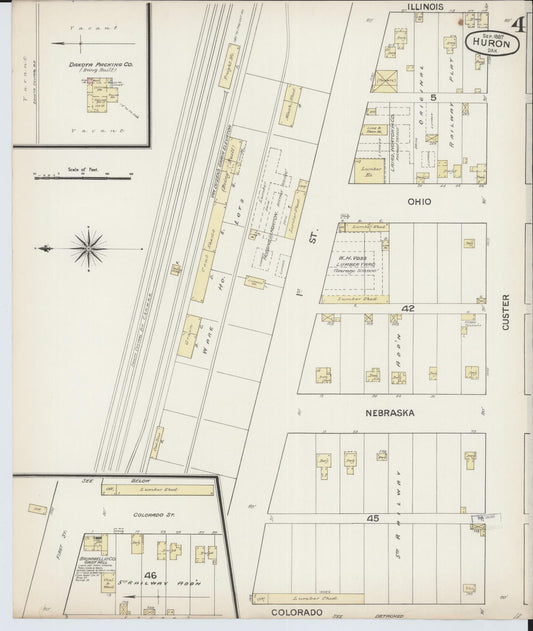 Sanborn Fire Insurance Map from Huron, Beadle County, South Dakota (1887), Sheet #0004 - Historic Sanborn Fire Insurance Map Print, vintage old map wall art, antique decor, genealogy gift, South Dakota South Dakota map