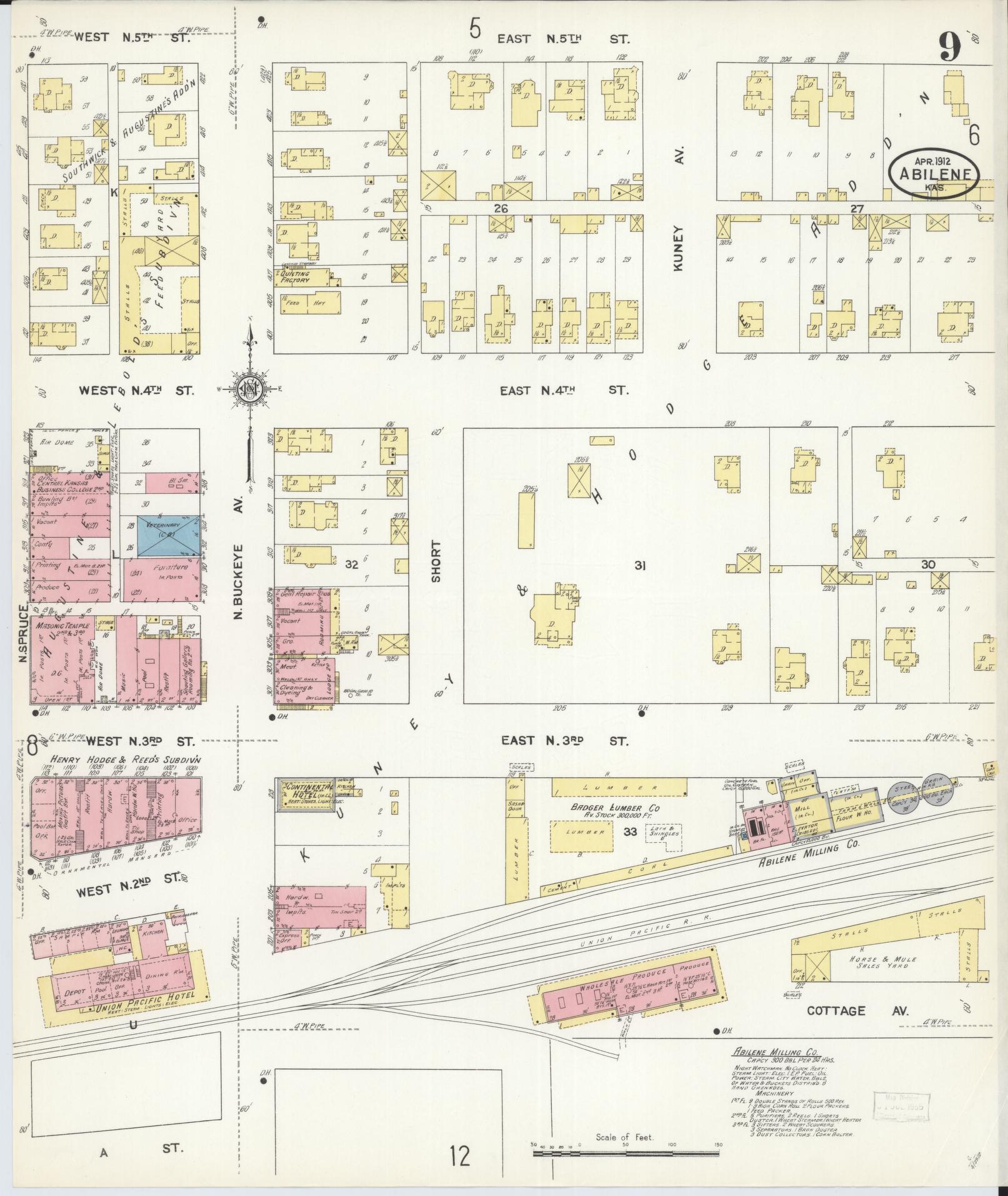 Sanborn Fire Insurance Map from Abilene, Dickinson County, Kansas (1912), Sheet #0009 - Complete Map Set gallery image, historic Sanborn map, vintage wall art, Kansas Kansas